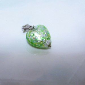 Charming Sterling Silver Light Green Foil Puffy Heart Dangle Charm -Lobster Claw